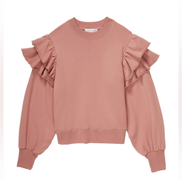 NWT Something Navy Ruffle Sweatshirt Clay Women's Size Medium Top Sweater Unique - Picture 2 of 2